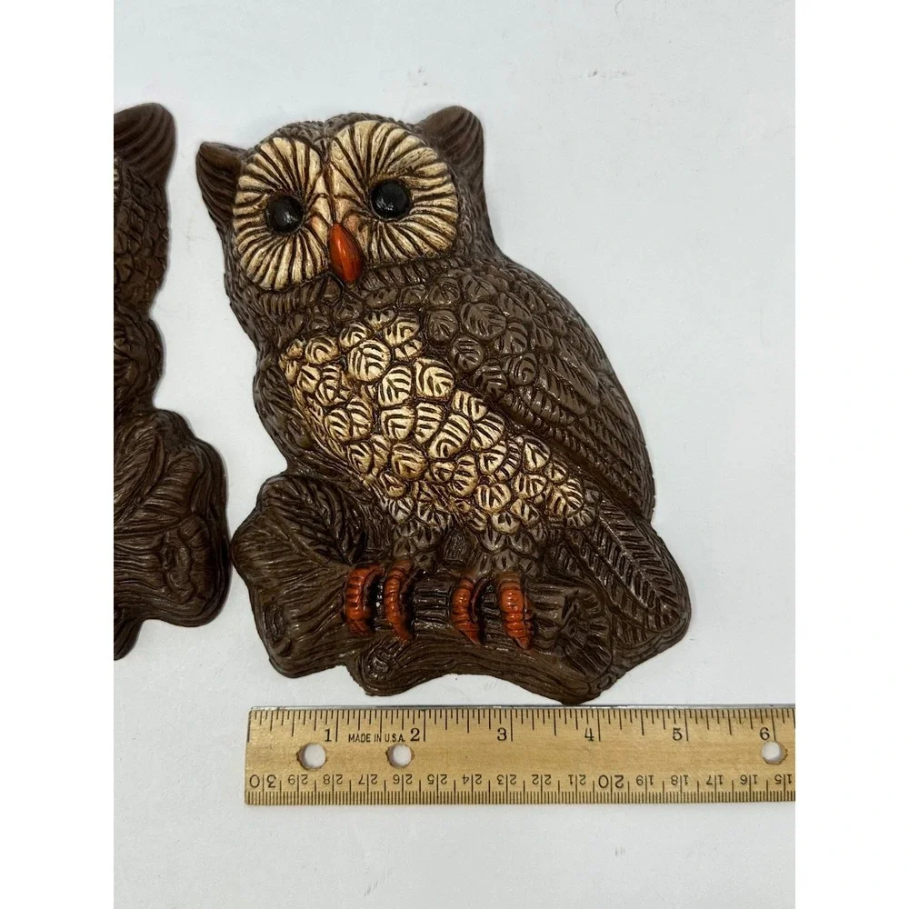 Vintage Pair 1970s Foam Resin Barn Owls Wall Decor, BOHO Art Hanging, 8